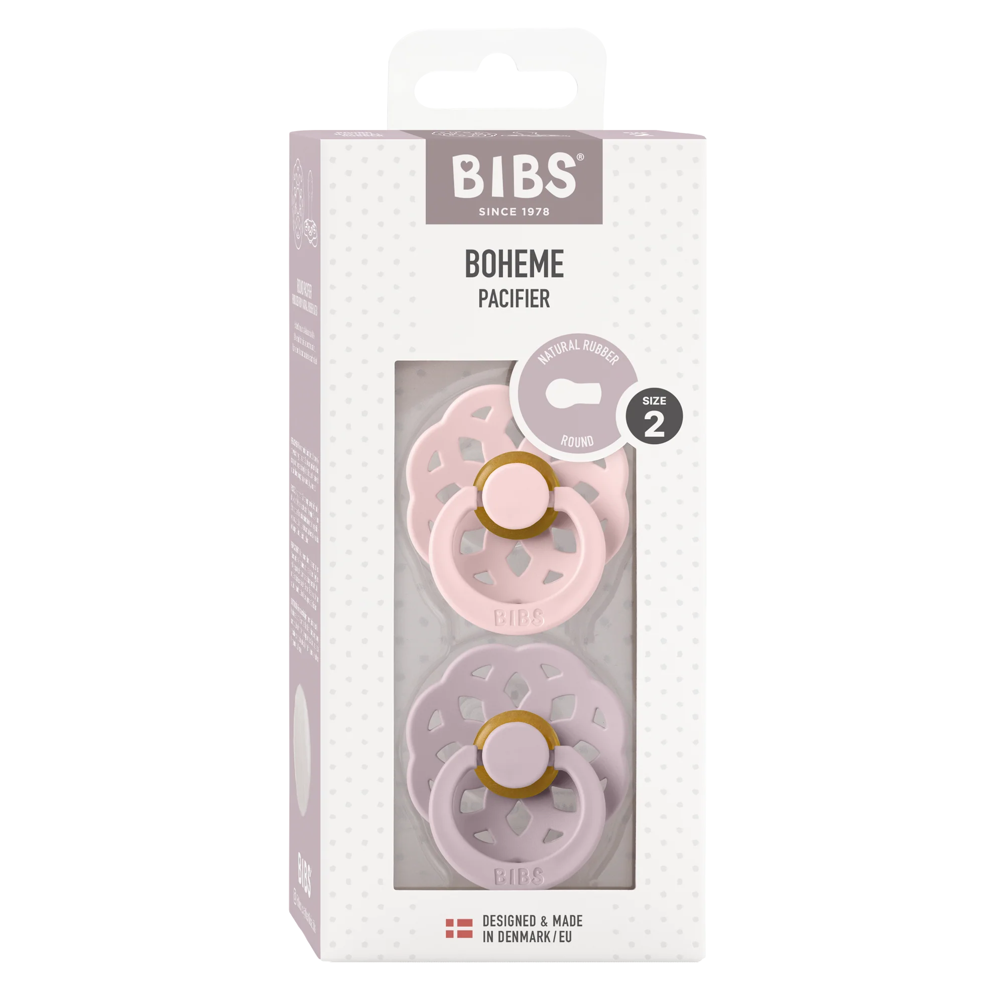 BIBS Nuggi "Boheme" 2er-Pack Latex Round 6-12m | Blossom/Dusky Lilac