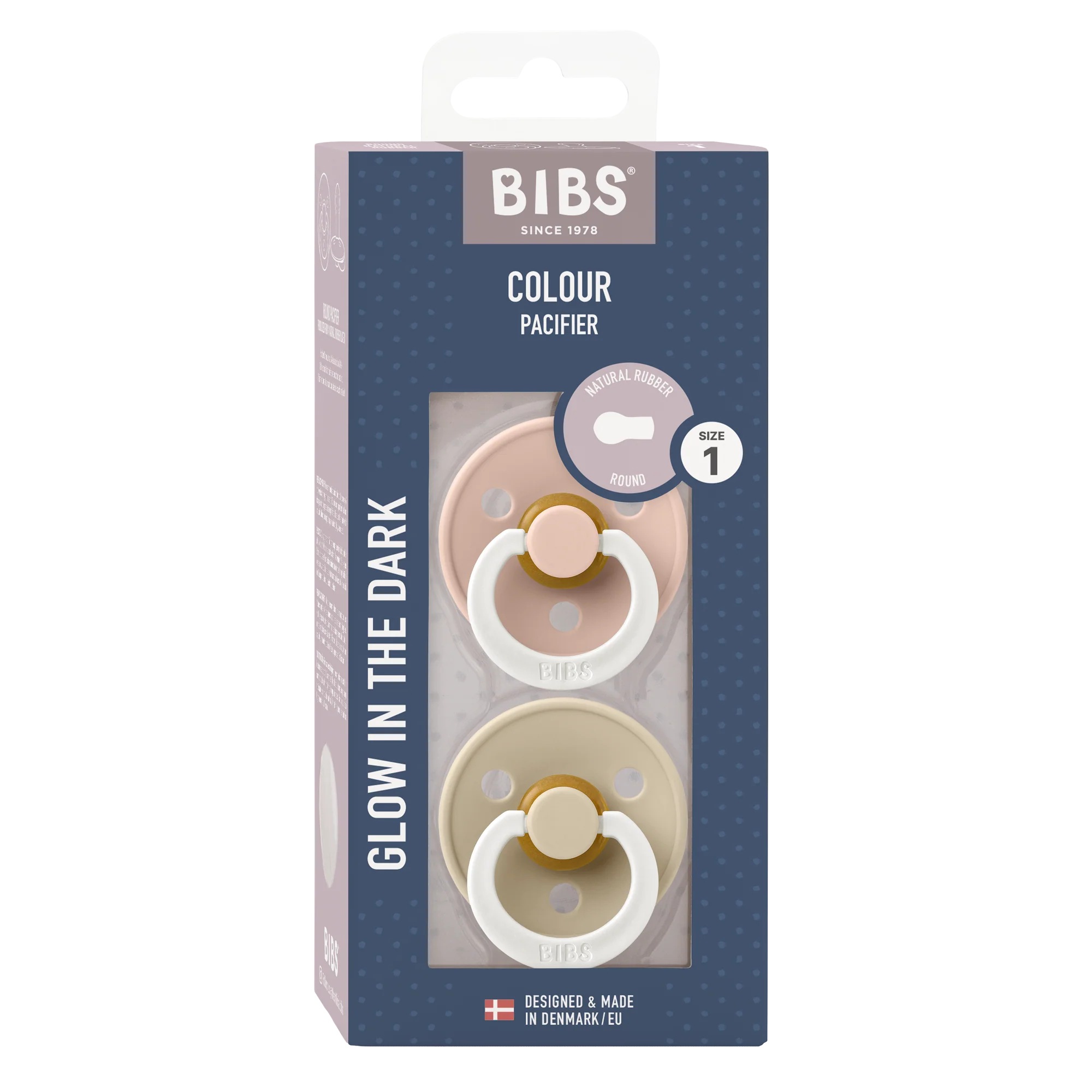 BIBS Nuggi "Colour" 2er-Pack Latex Round 0-6m | Blush Glow Vanilla Glow