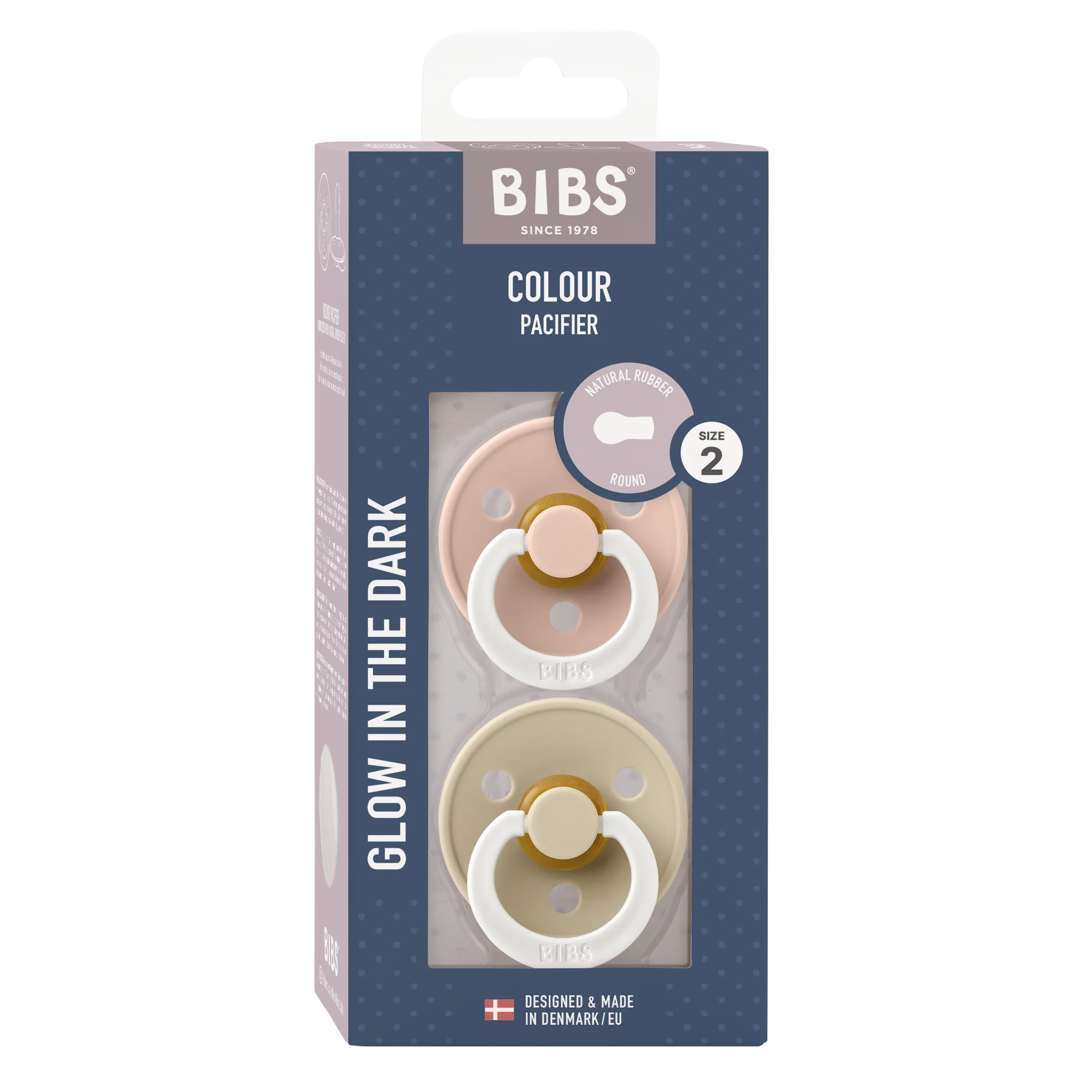 BIBS Nuggi "Colour" 2er-Pack Latex Round 6-12m | Blush GLOW Vanilla GLOW