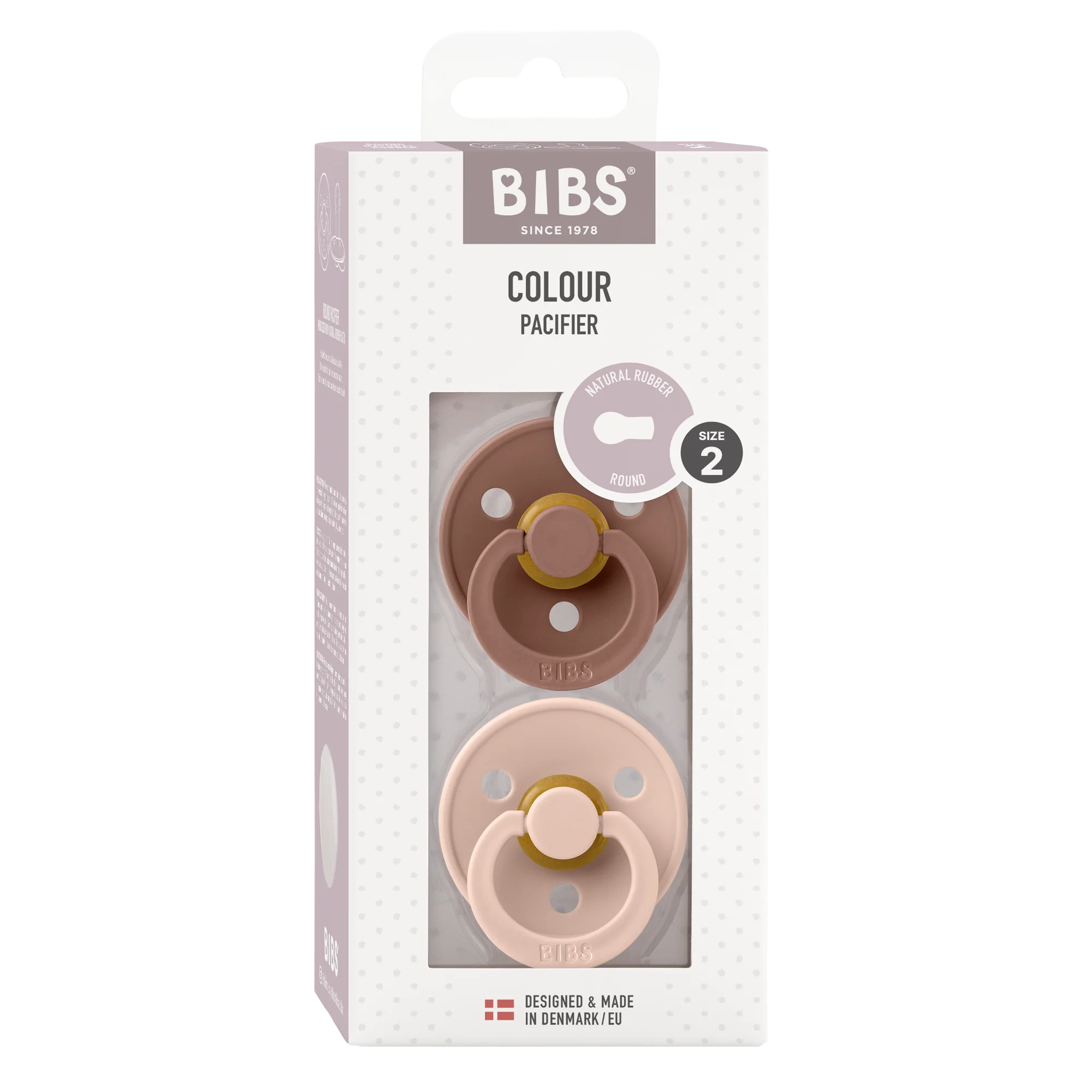 BIBS Nuggi "Colour" 2er-Pack Latex Round 6-12m | Woodchuck Blush