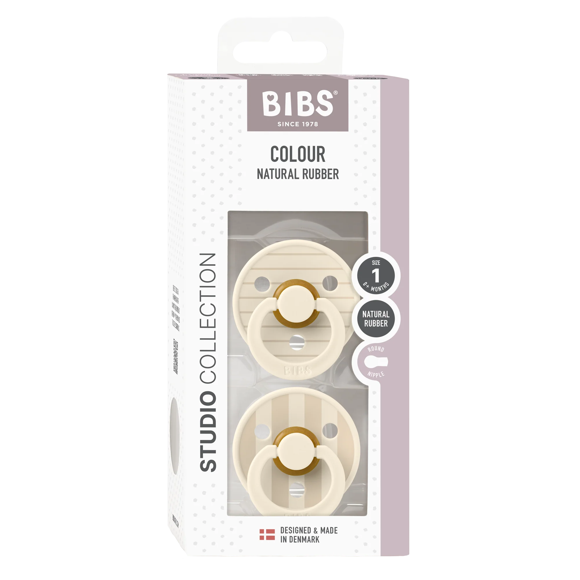 BIBS Nuggi "Studio Colour" 2er-Pack Latex Round 0-6m | Pin Ivory Steel Blue Mix
