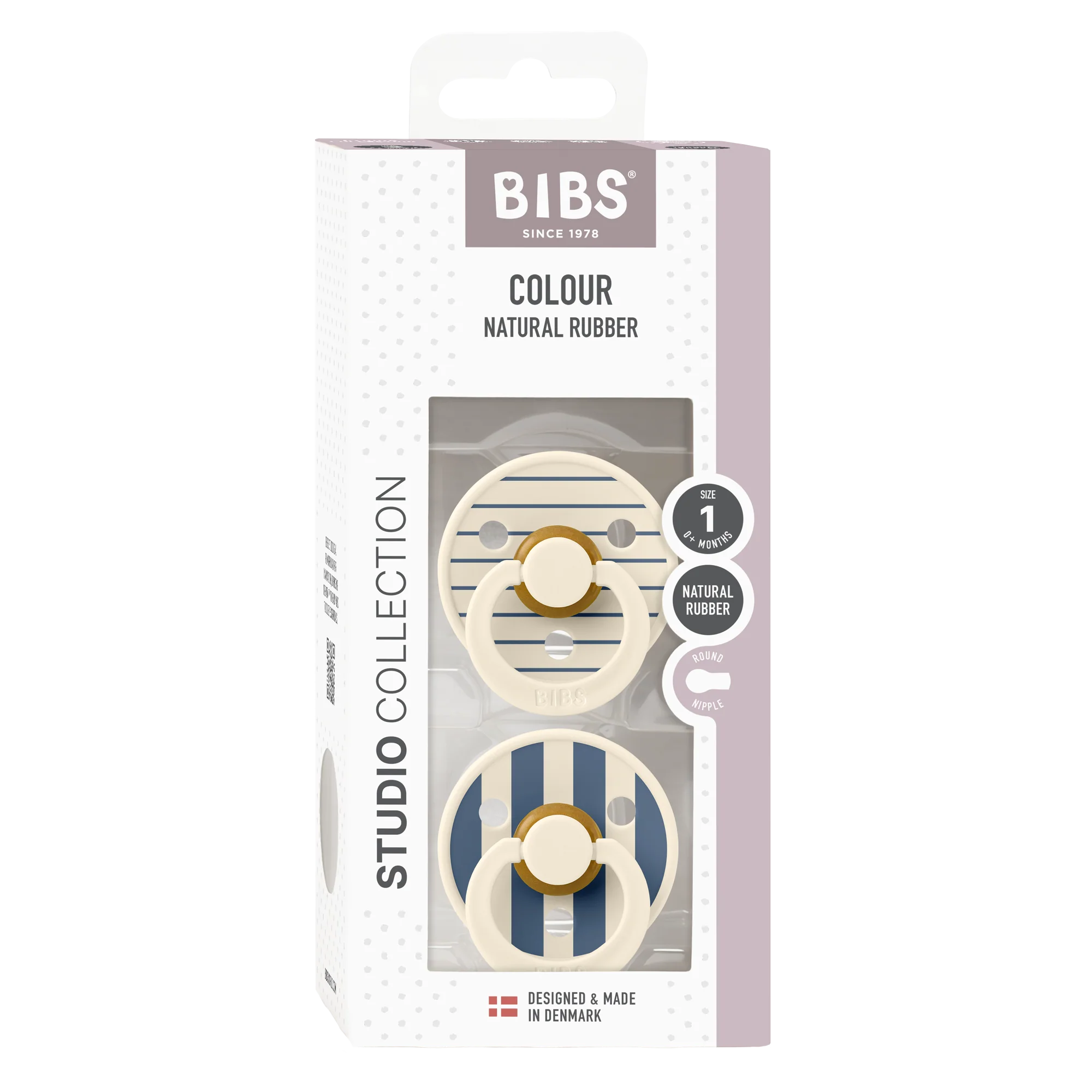 BIBS Nuggi "Studio Colour" 2er-Pack Latex Round 0-6m | Pin Ivory Vanilla Mix