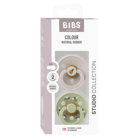 BIBS Nuggi "Studio Colour Bumblebee" 2er-Pack Latex Round 6-12m | Mushroom Mix