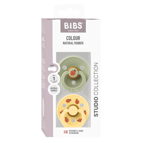 BIBS Nuggi "Studio Colour Ladybug" 2er-Pack Latex Round 0-6m | Sage Mix