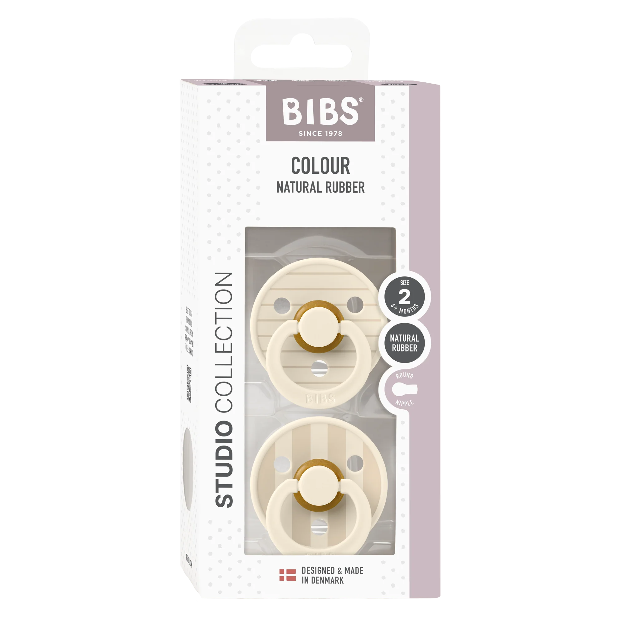 BIBS Nuggi "Studio Colour" 2er-Pack Latex Round 6-12m | Pin Ivory Steel Blue Mix