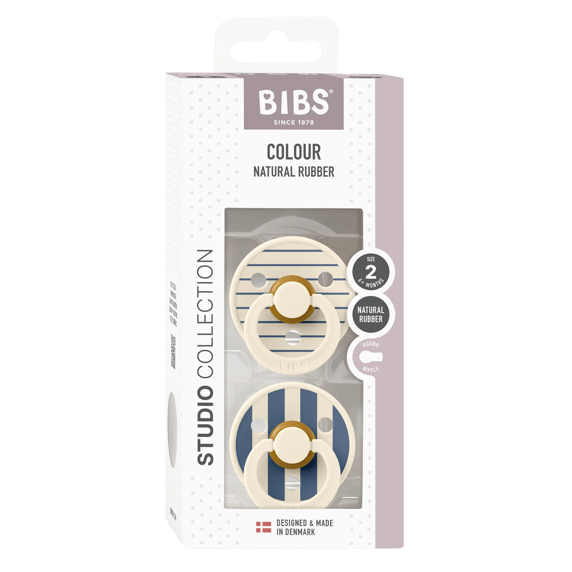 BIBS Nuggi "Studio Colour" 2er-Pack Latex Round 6-12m | Pin Ivory Vanilla Mix