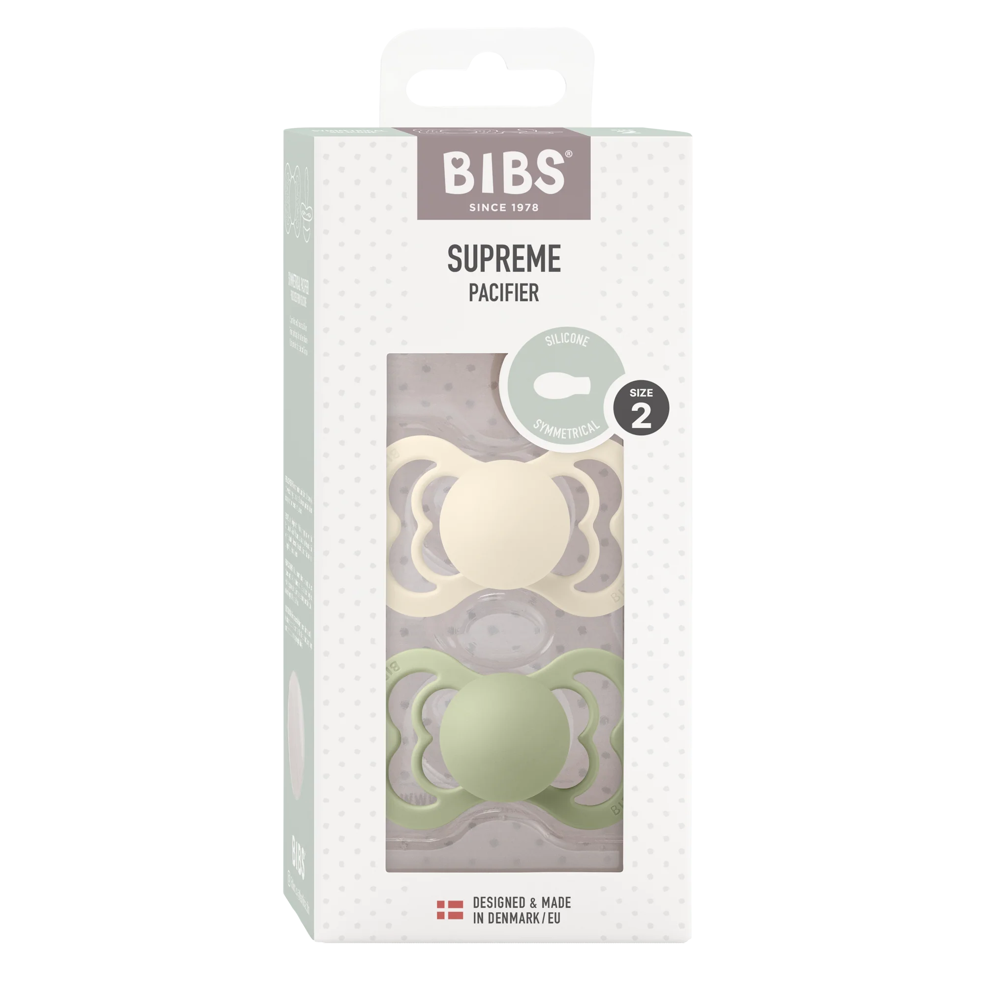 BIBS Nuggi "Supreme" 2er-Pack Silicone Symmetrical 6-12m | Ivory Sage