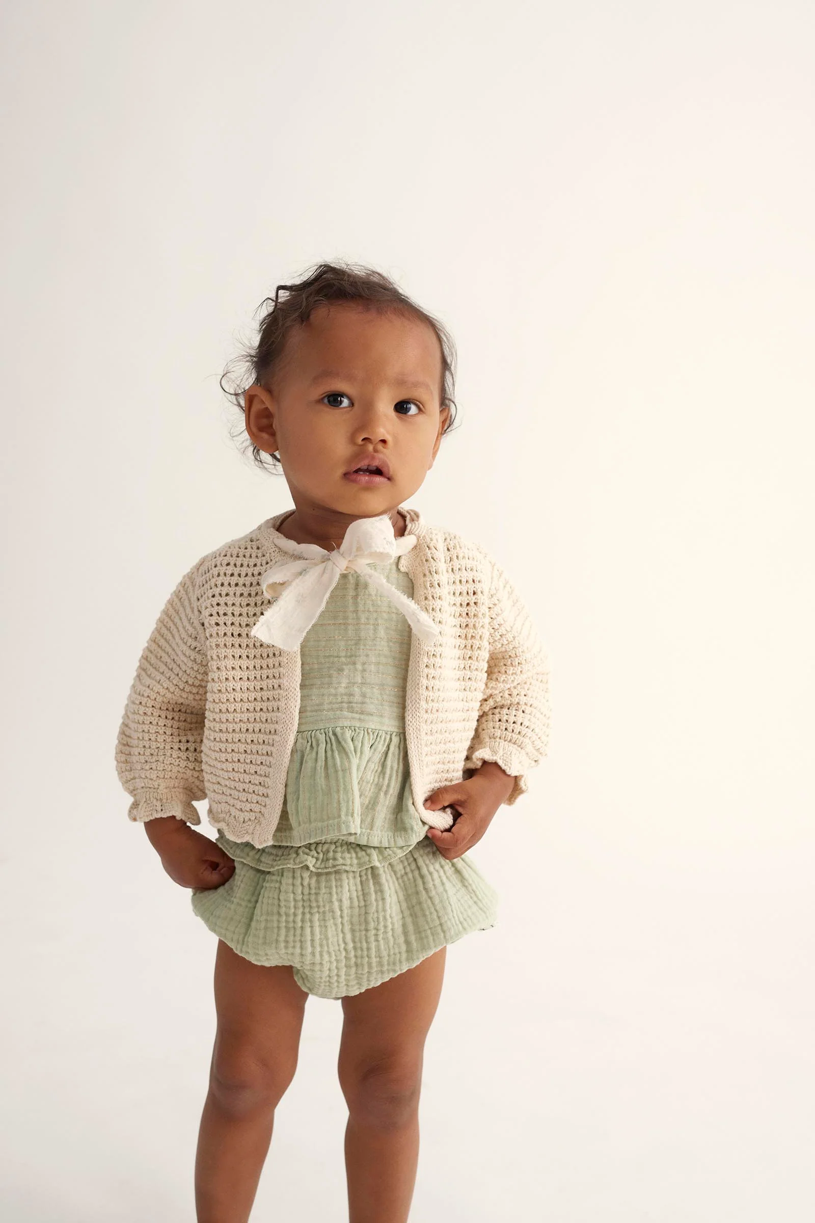 Cozmo Baby Muslin Shorts "Rut" Floral - Frosty-Green - Image 2