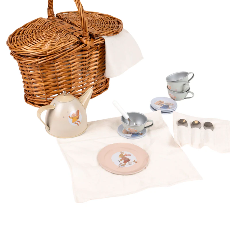 Egmont Toys Zinn Tee-Set "Freunde" im Weidekorb