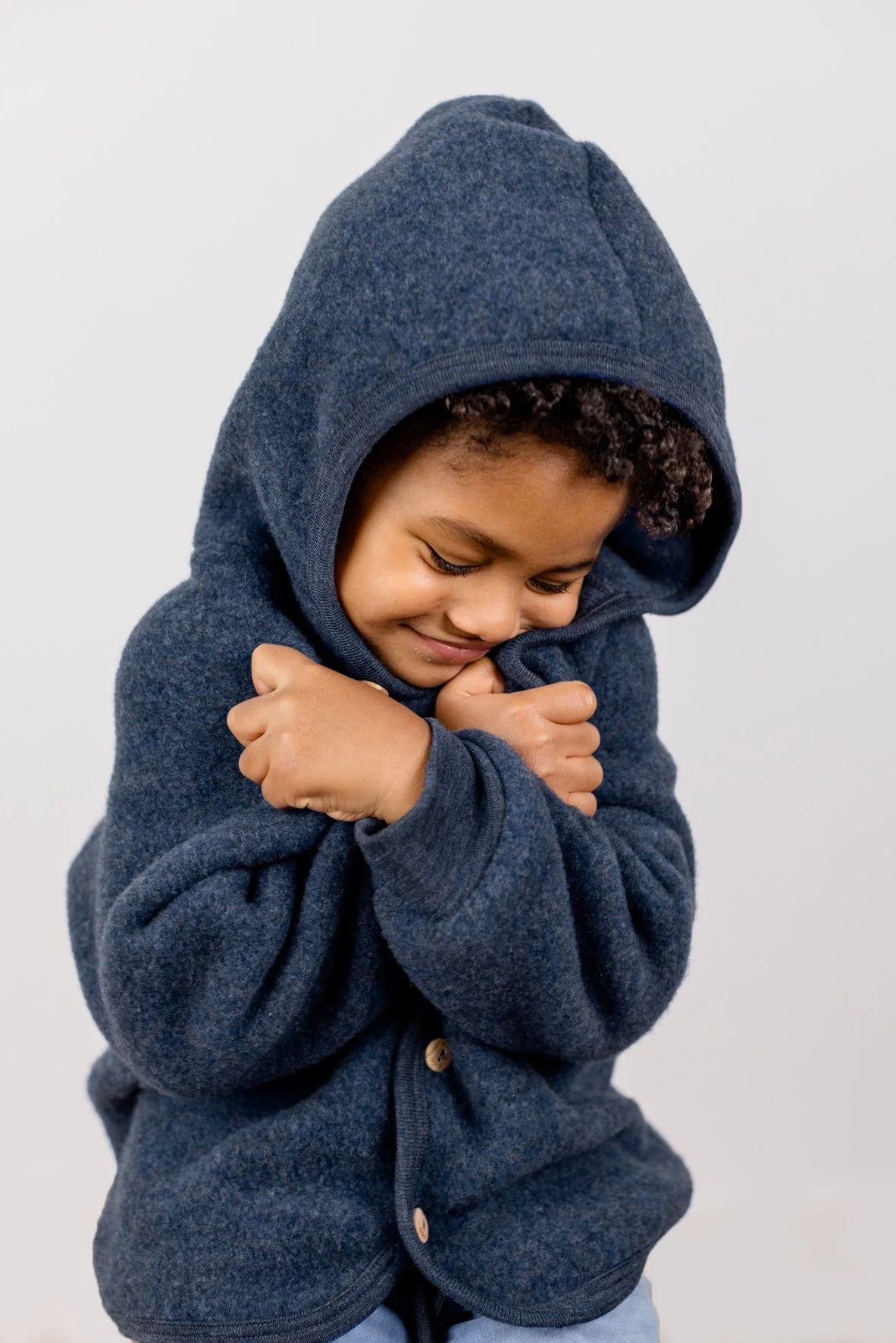 Engel Wollfleece Kapuzenjacke | Blau Melange - Image 3