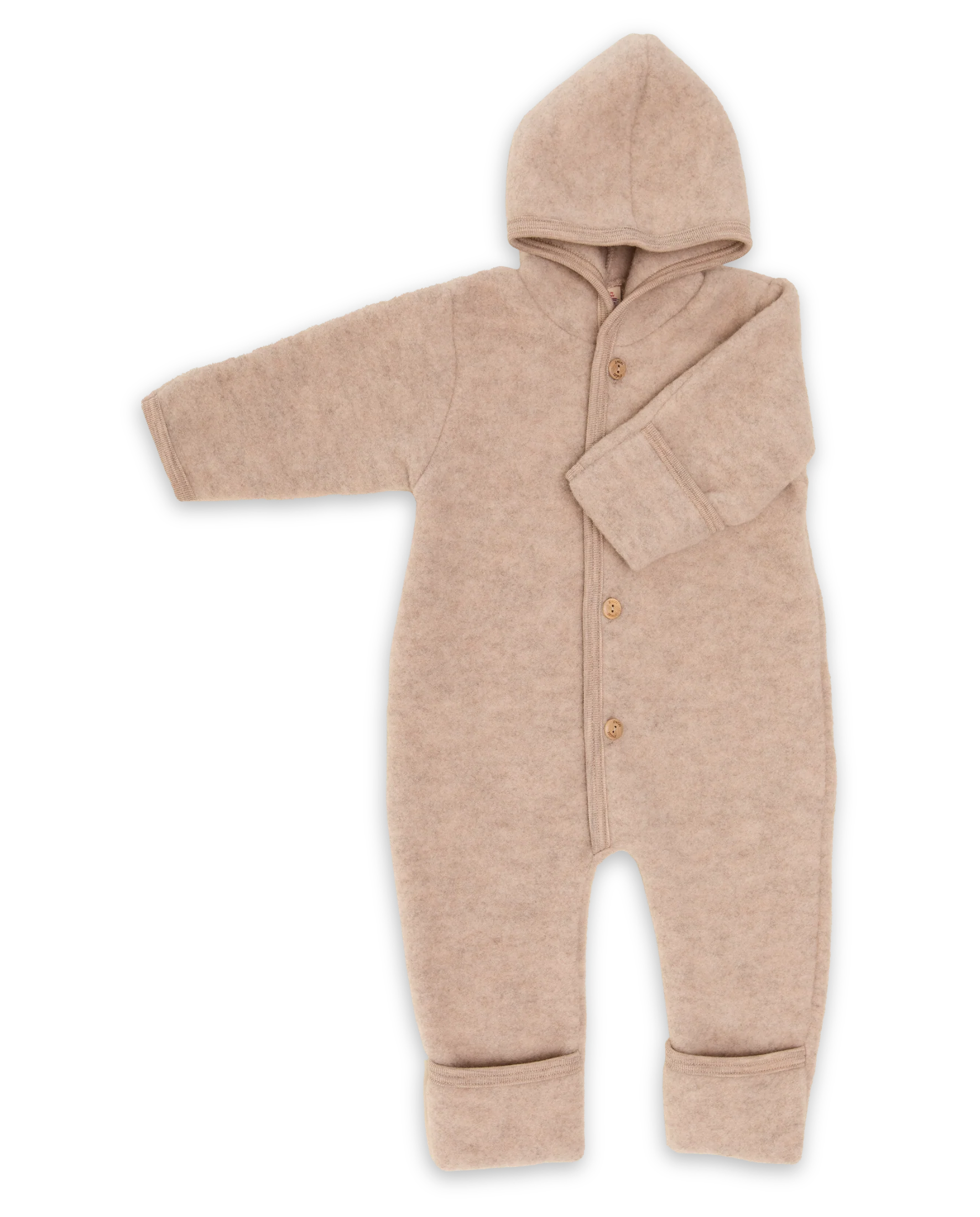 Engel Wollfleece Overall mit Kapuze | Sand Melange