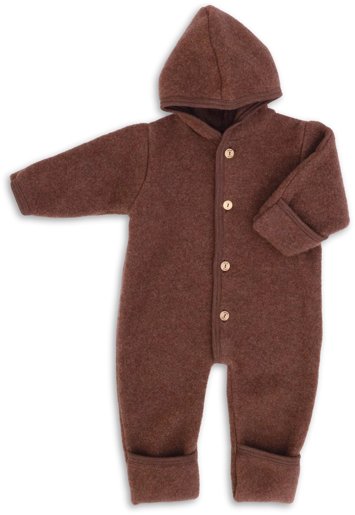 Engel Wollfleece Overall mit Kapuze | Zimt Melange