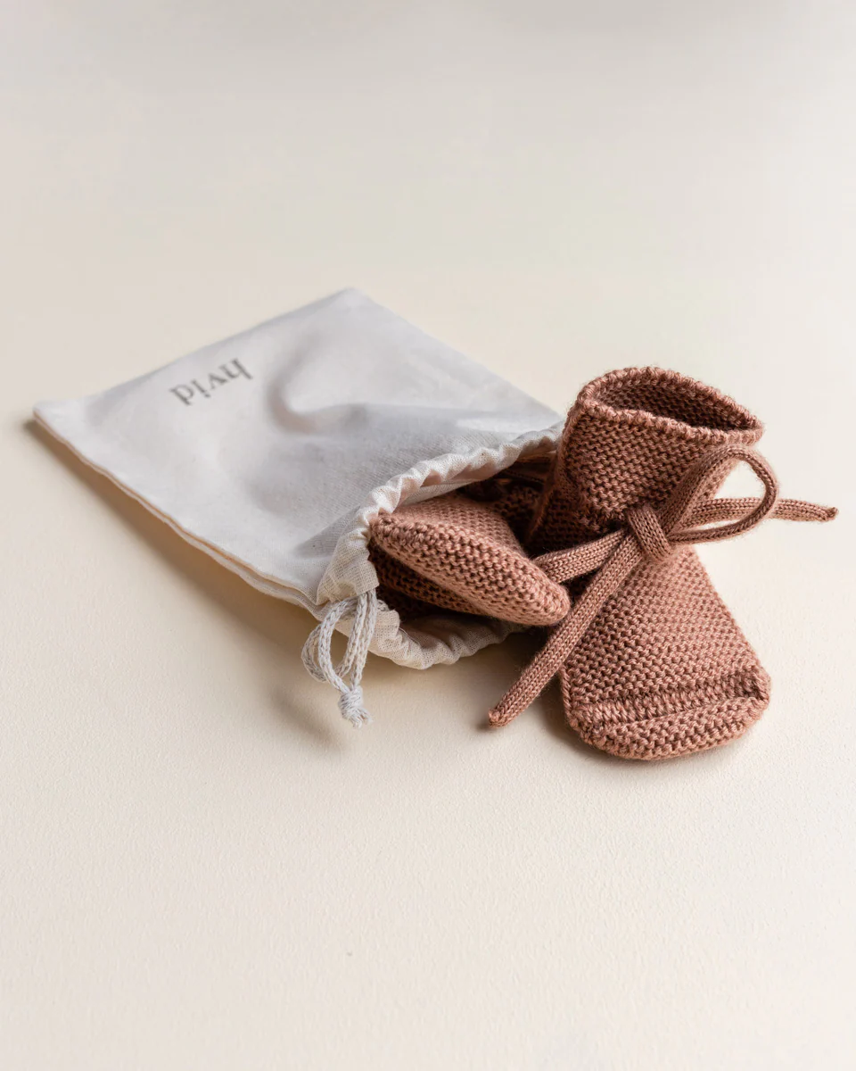 Hvid Babyschuhe Booties Merinowolle | Terracotta - Image 3