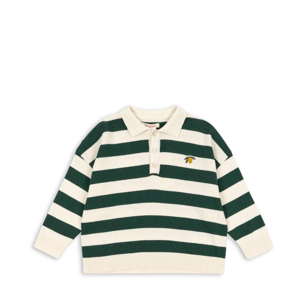Konges Sløjd Organic Strick-Polo-Pullover "Manis" Pine Grove Stripe