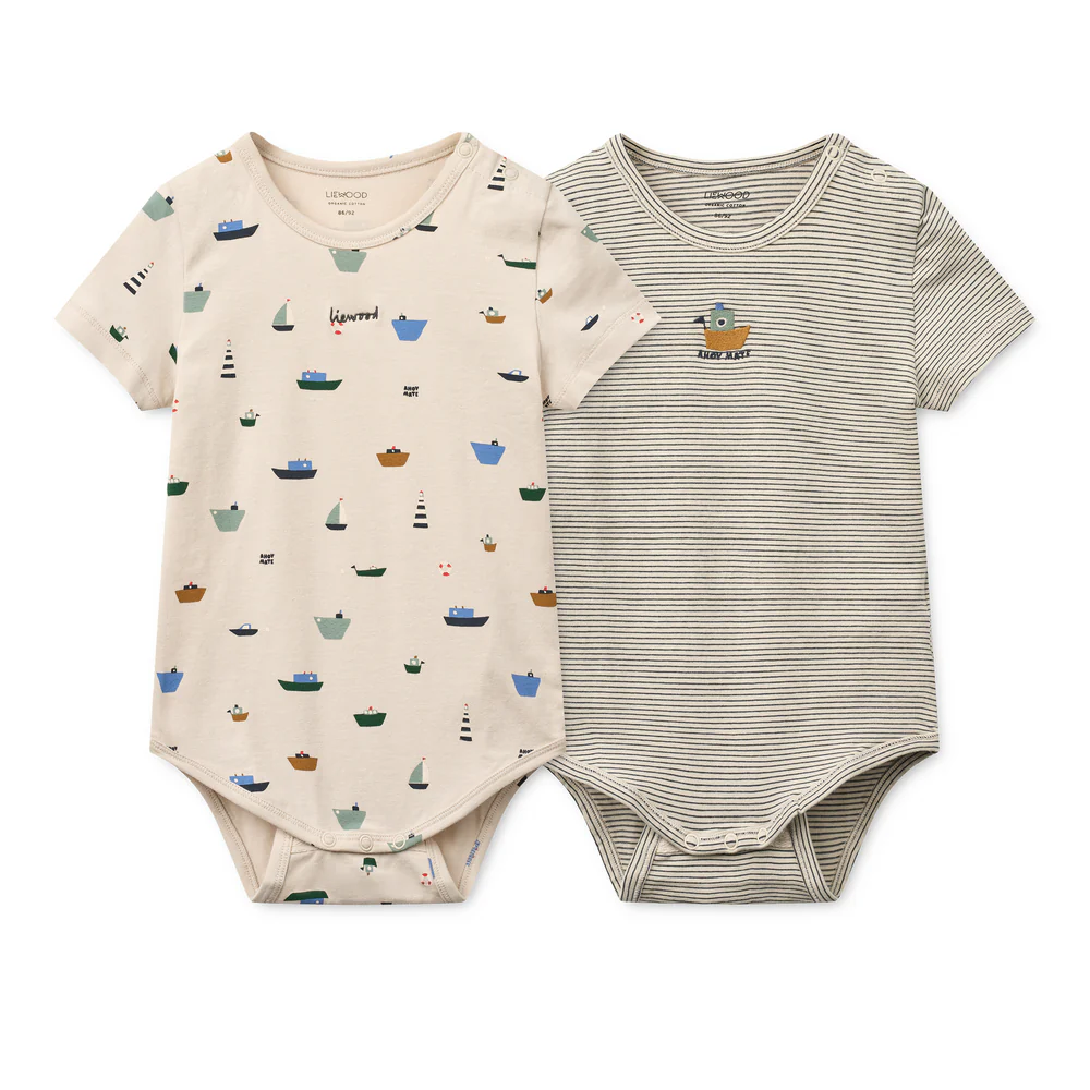 Liewood Kurzarm-Body 2er-Set "Yanni" | Sailing / Classic navy stripe / mix