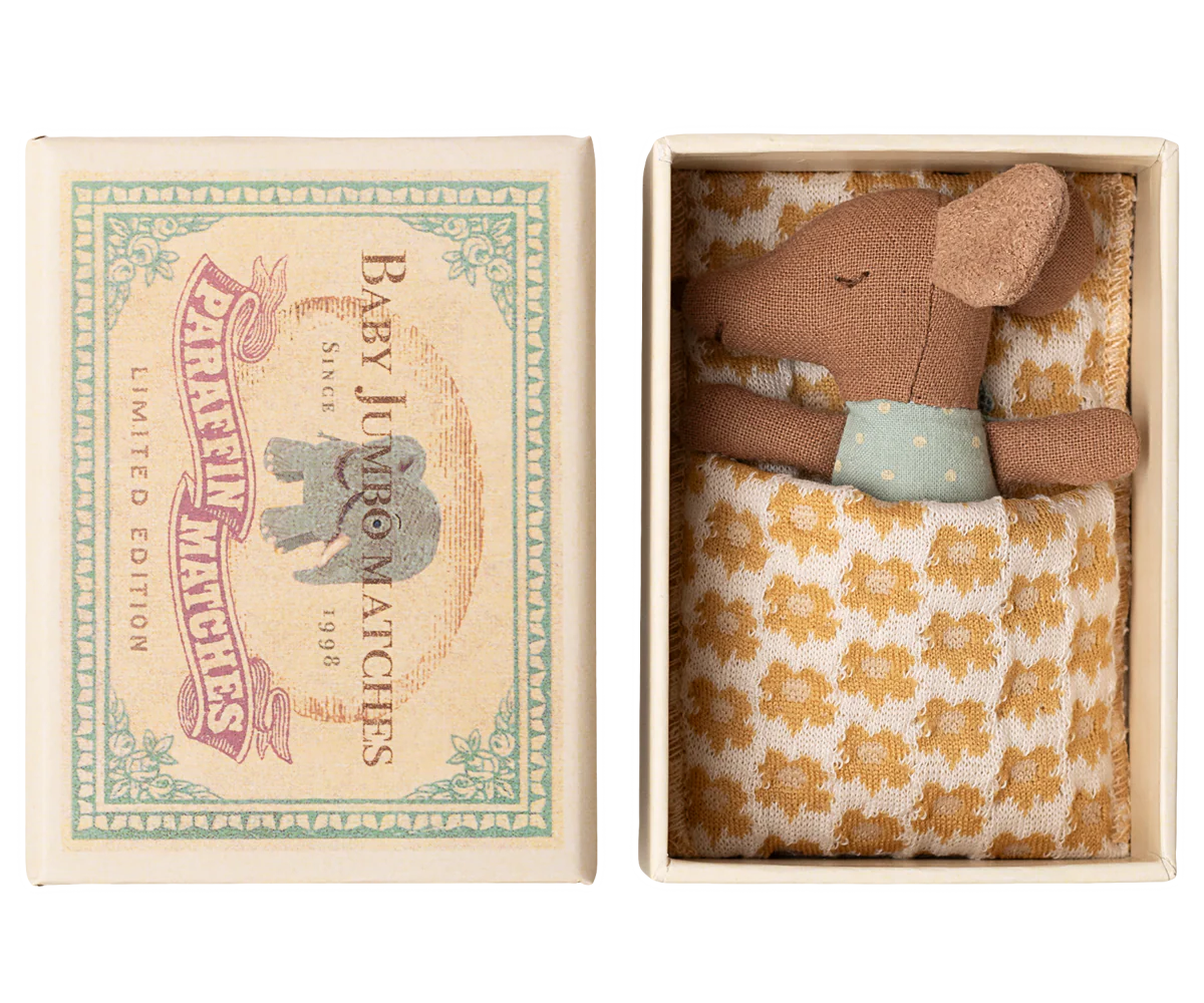 Maileg Sleepy-Wakey Baby Maus in Streichholzschachtel | Blau