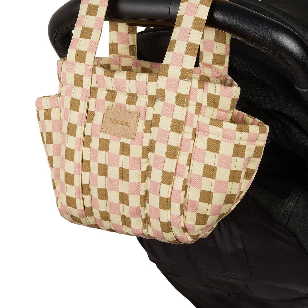 Nobodinoz Hyde Park Kinderwagen-Organizer | Yellow Pink Mosaic - Image 2
