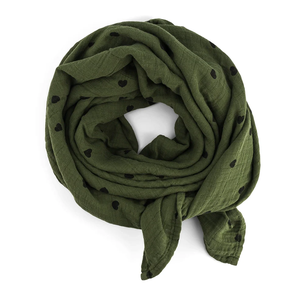 Rose in April Mulltuch Baumwolle 70x70cm | Khaki Herz - Image 2