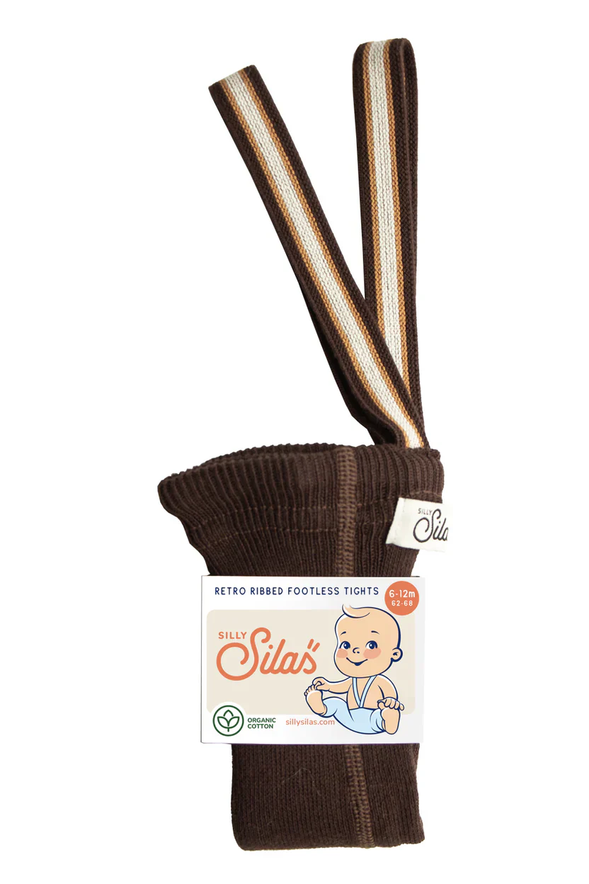 Silly Silas Fusslose Strumpfhose mit Träger | Chocolate Brown Striped
