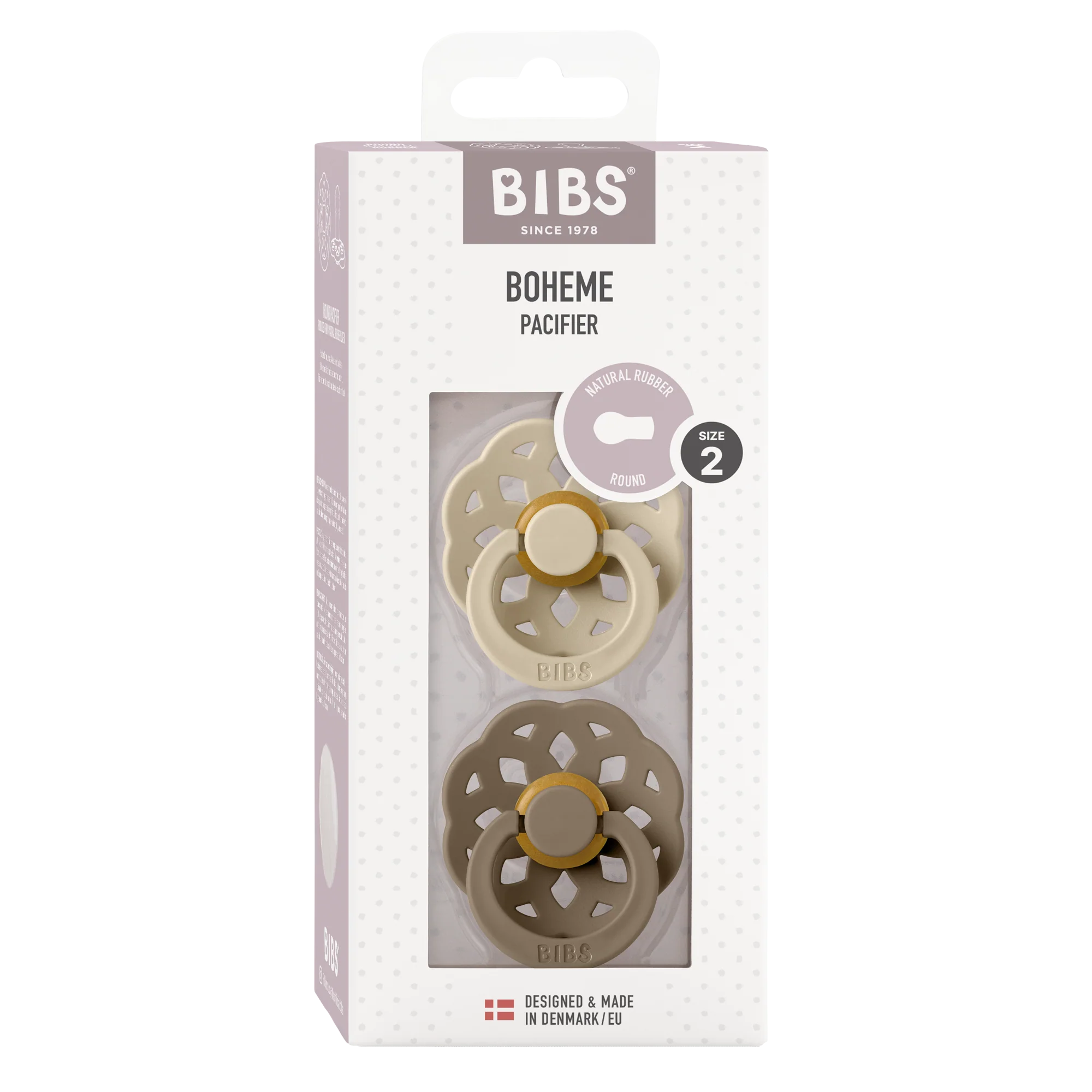 BIBS Nuggi "Boheme" 2er-Pack Latex Round 6-12m | Vanilla Dark Oak